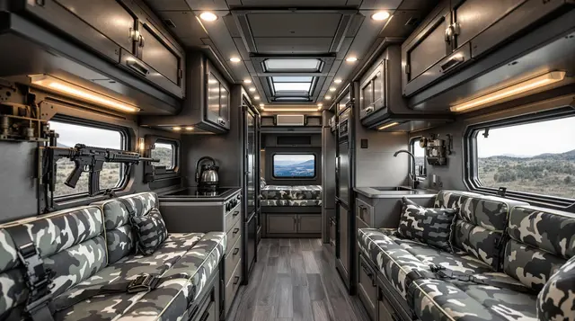 The Nomadic Fortress - Modern Military-Style RV interior