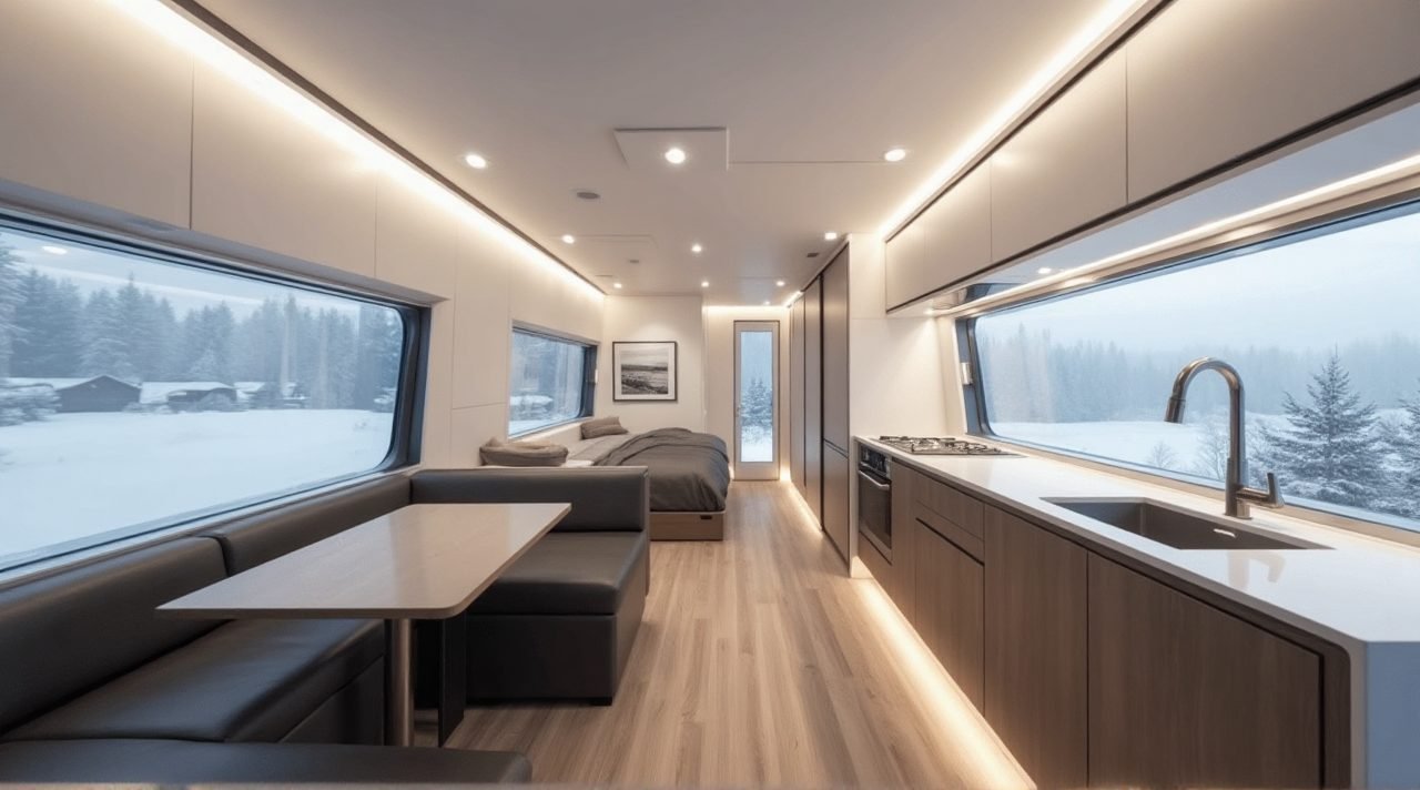 Ultra-Modern Winter Retreat RV – Minimalist Luxury interior