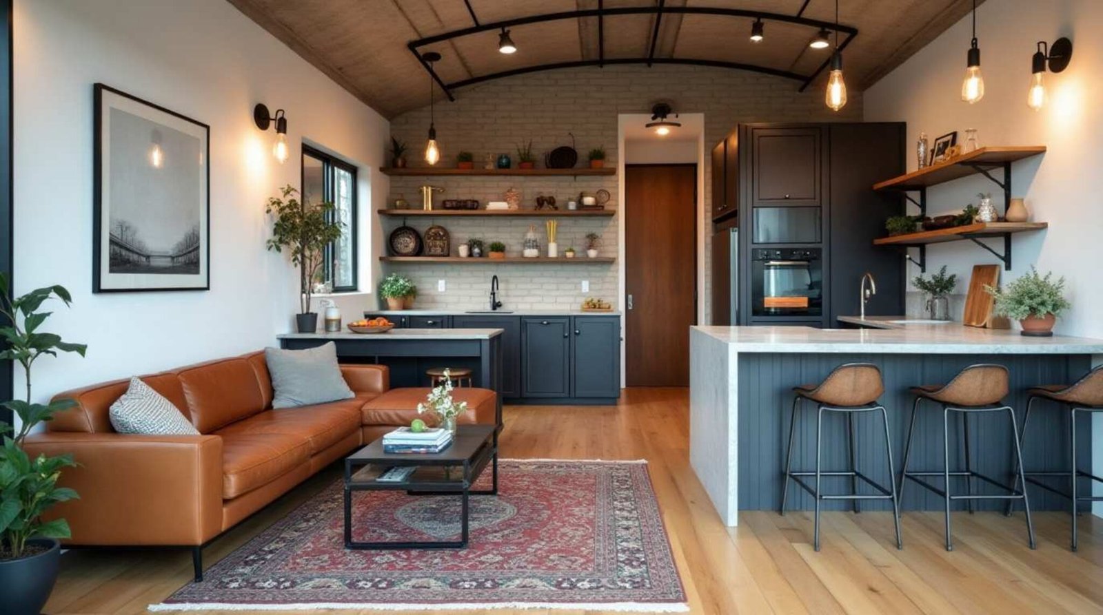 Picture of An inviting living space merges industrial chic with modern comfort ...