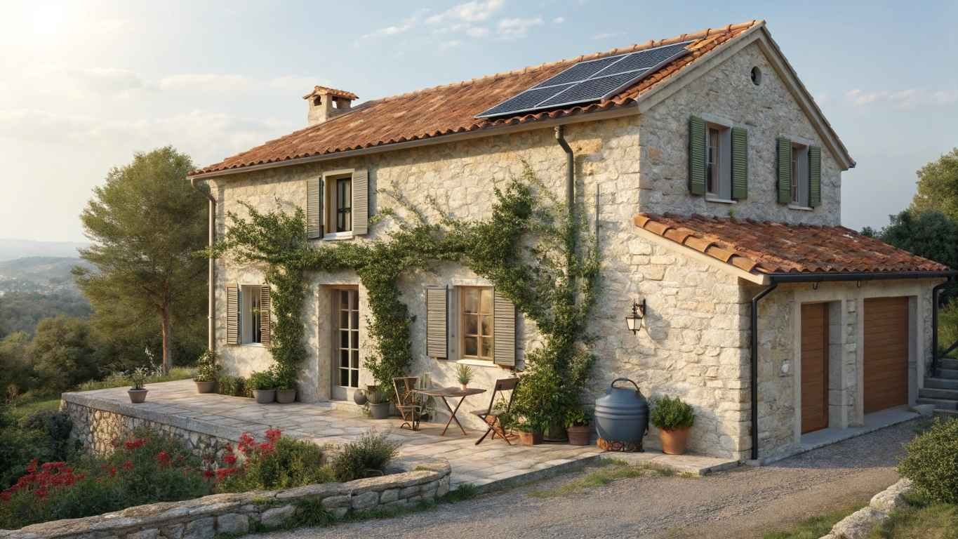 Sunlit Charm Retreat – Mediterranean Stone Cottage with Rustic Elegance