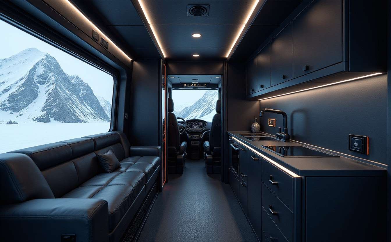 Black Ice Voyager – Futuristic Urban Expedition Van interior