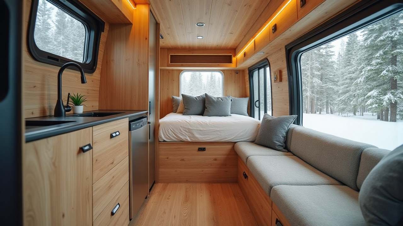 French Nordic Minimalism – Ultra-Insulated Winter Fortress Van Interior
