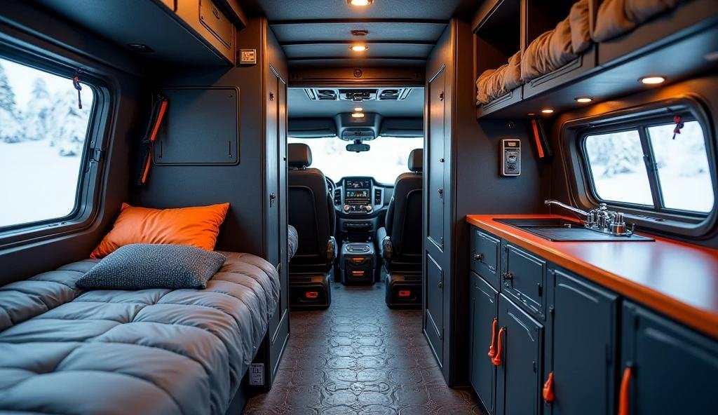 Frostfire Raider – Blizzard-Proof Off-Road Van interior