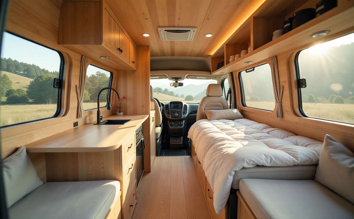 Japandi Explorer – Zen Meets Functionality in a Compact Van interior