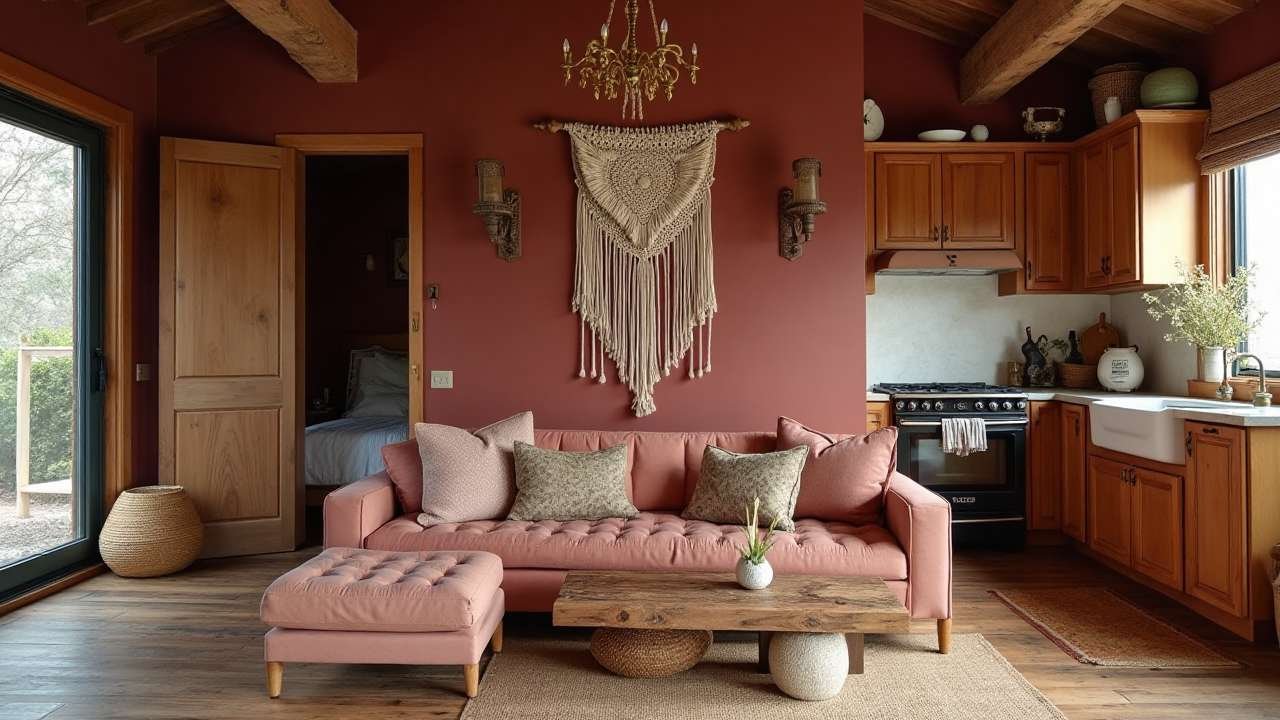 Rustic Boho - Deep Burgundy & Soft Neutrals Interior