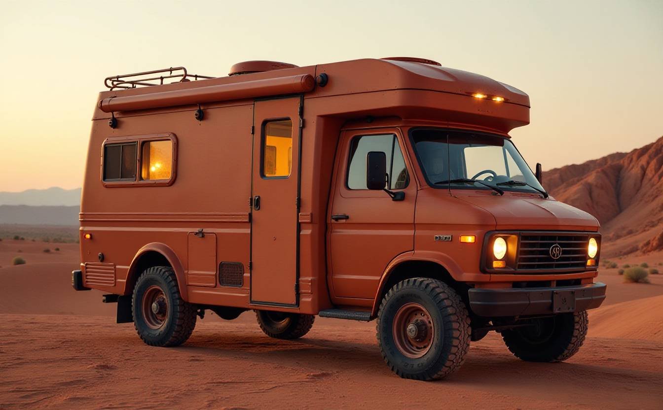 Terracotta Titan – Earthy Adobe Van for Desert Living