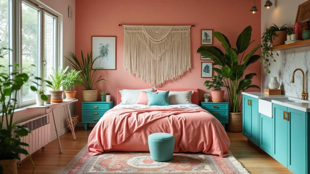 Tropical Paradise - Coral Pink & Teal Blue Interior