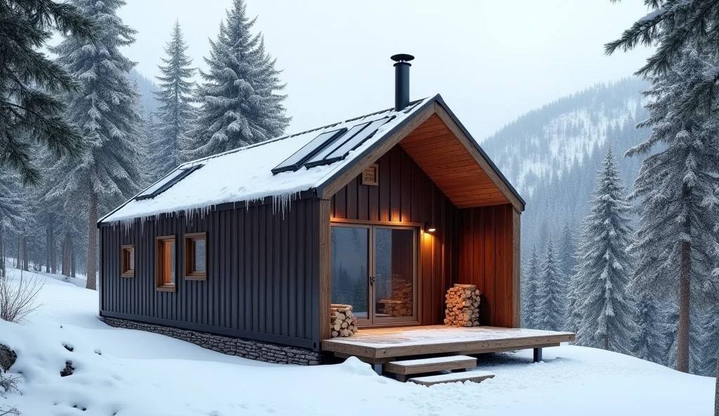 Snow-Capped Container Chalet: Alpine Winter Retreat