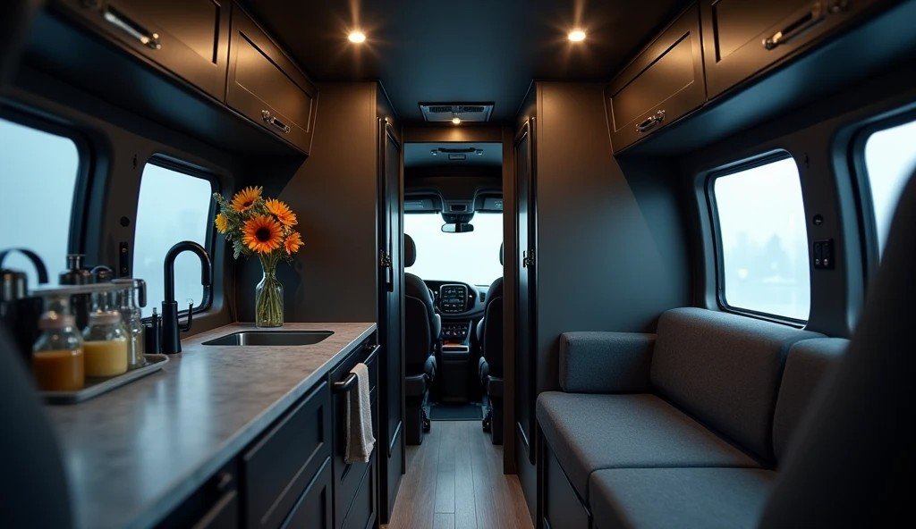 Control Van – Gothic Noir Camper Lounge interior