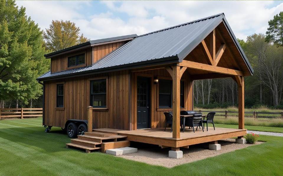 Rustic-Industrial Tiny Home with Retractable Screen Porch
