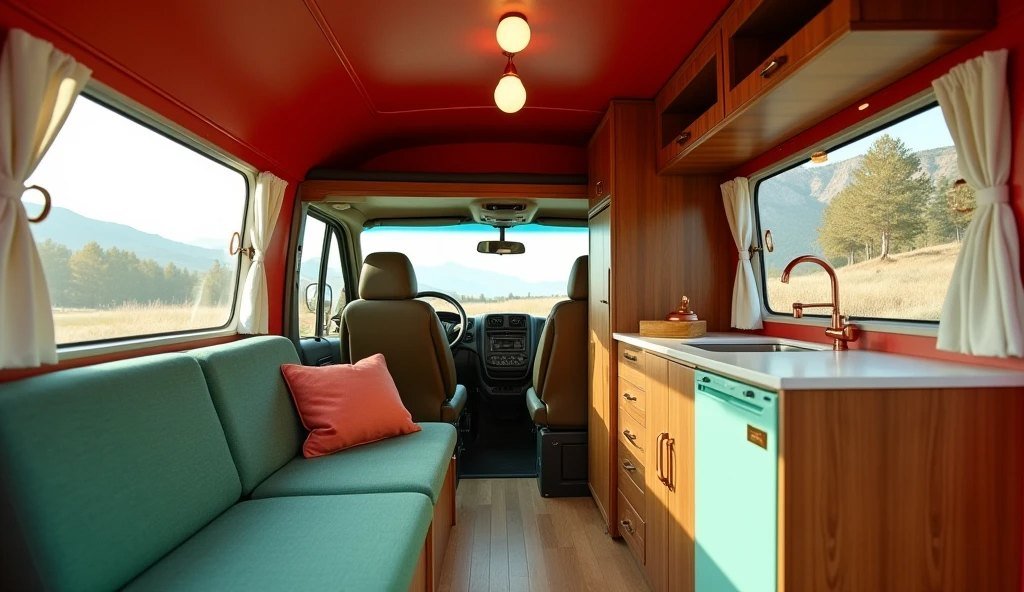 Matte Brick Red Panel Van – Mid-Century Micro Flat interior