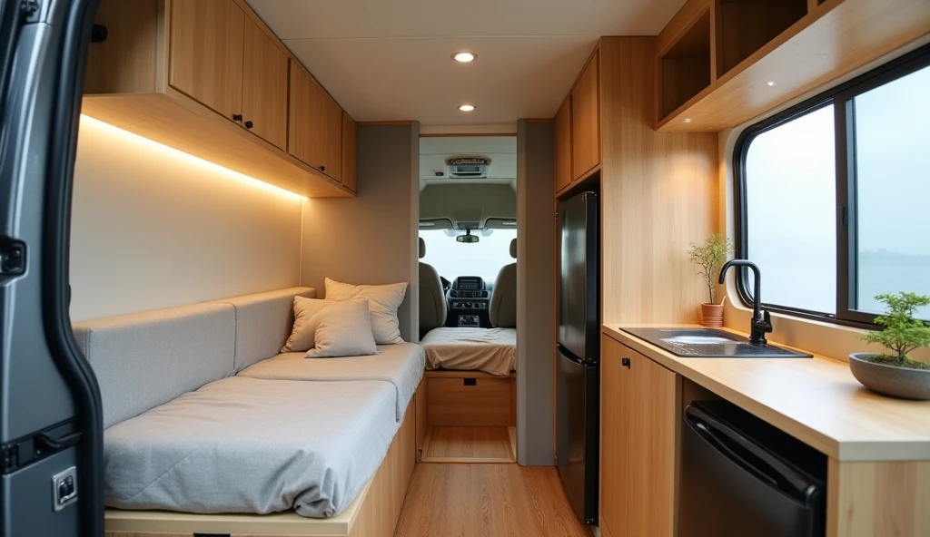Mobile Tech Freelancer Van – Japandi Zen Studio interior
