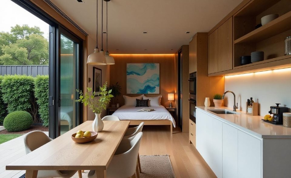 Modern Minimalist Micro-Patio with Roll-Up Walls interior