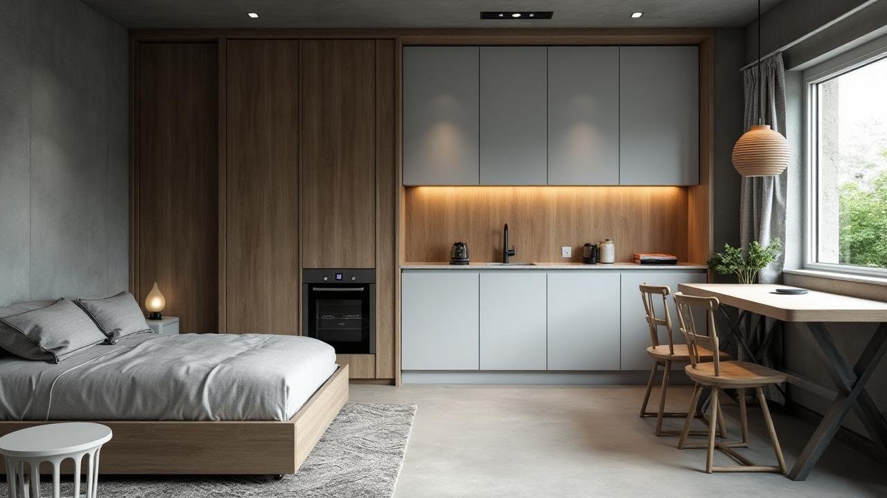 Modern Minimalist Studio with Green Roof Terrace interior