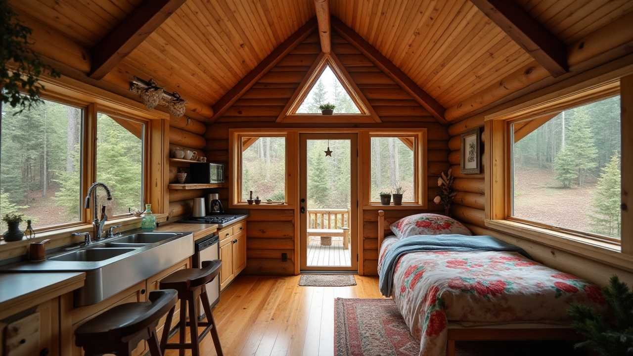 Rustic Mountain Cabin with Convertible Porch interior