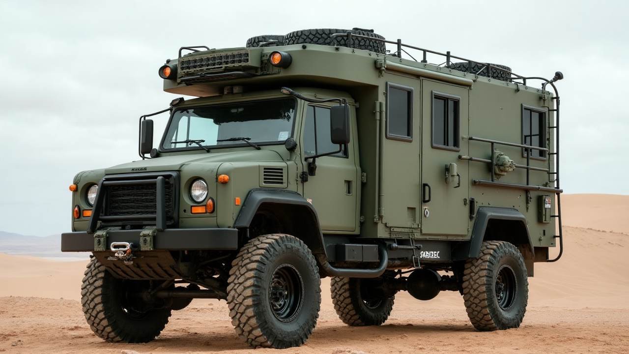 Olive Drab Tactical Oasis – Military-Grade RV for Adventure Lovers