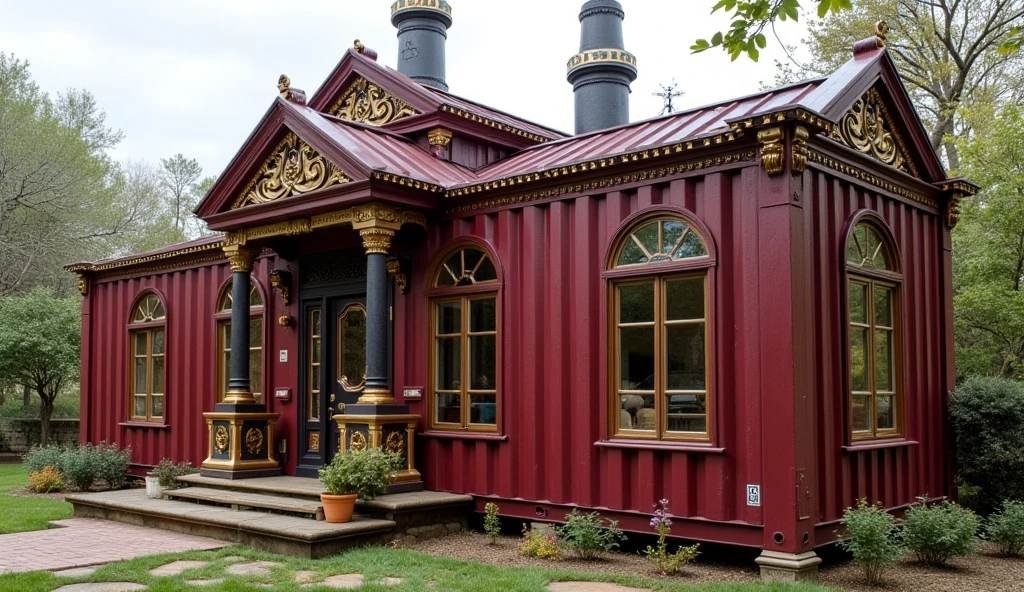 Crimson and Brass Container Home - Victorian Steampunk Living Perfected