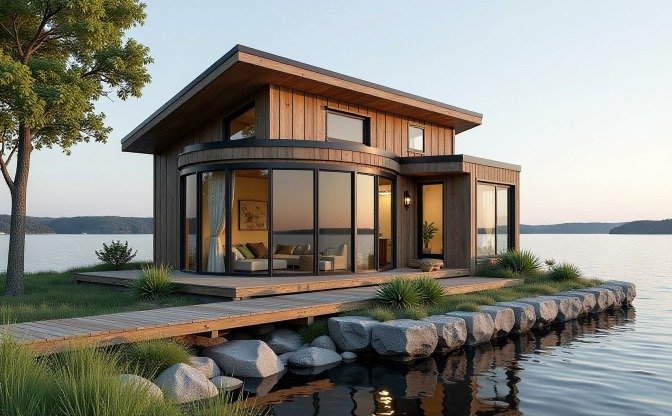 Modern Lakeside Escape: Tiny Home on the Water