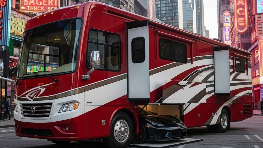 Crimson Cherry and Times Square Glamour - Fleetwood Bounder 35K RV with Hidden Garage Space