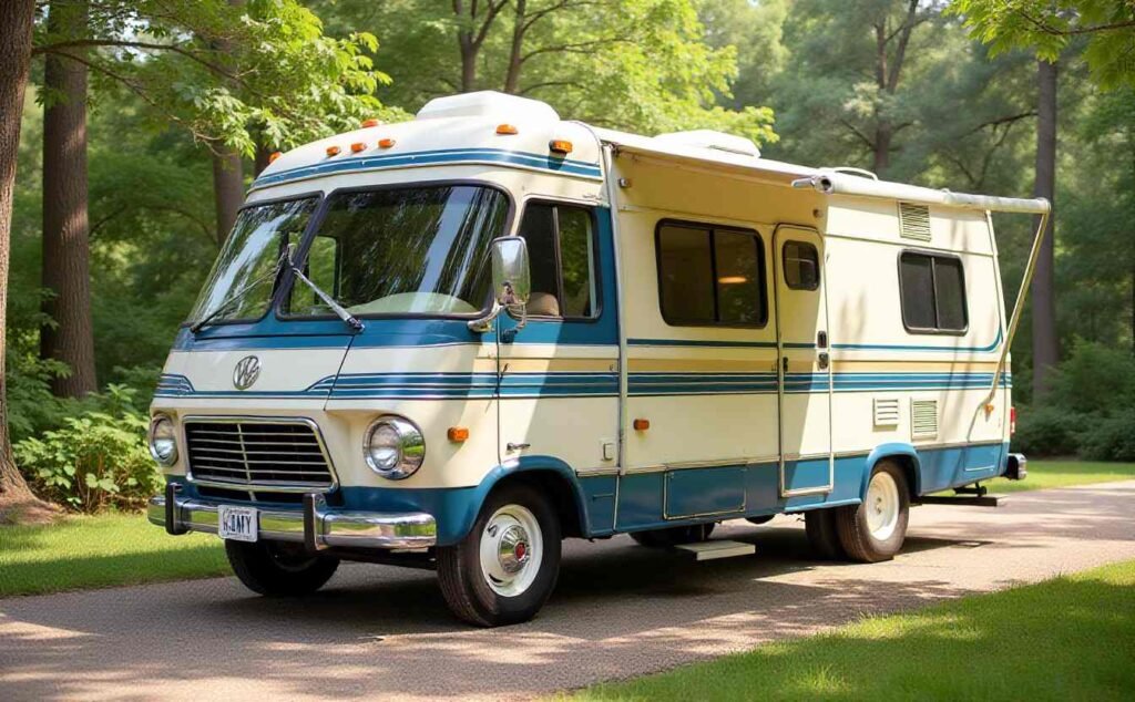 Beige and Blue Classic Luxury Getaway RV - Timeless Elegance on the Road