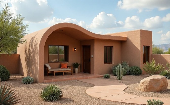 Terracotta Clay & Curved Wall Haven - Desert Adobe Tiny Home That Embraces Southwest Soul
