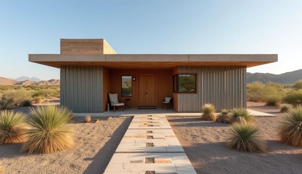 Warm Wood Oasis - Minimalist Desert Retreat Living