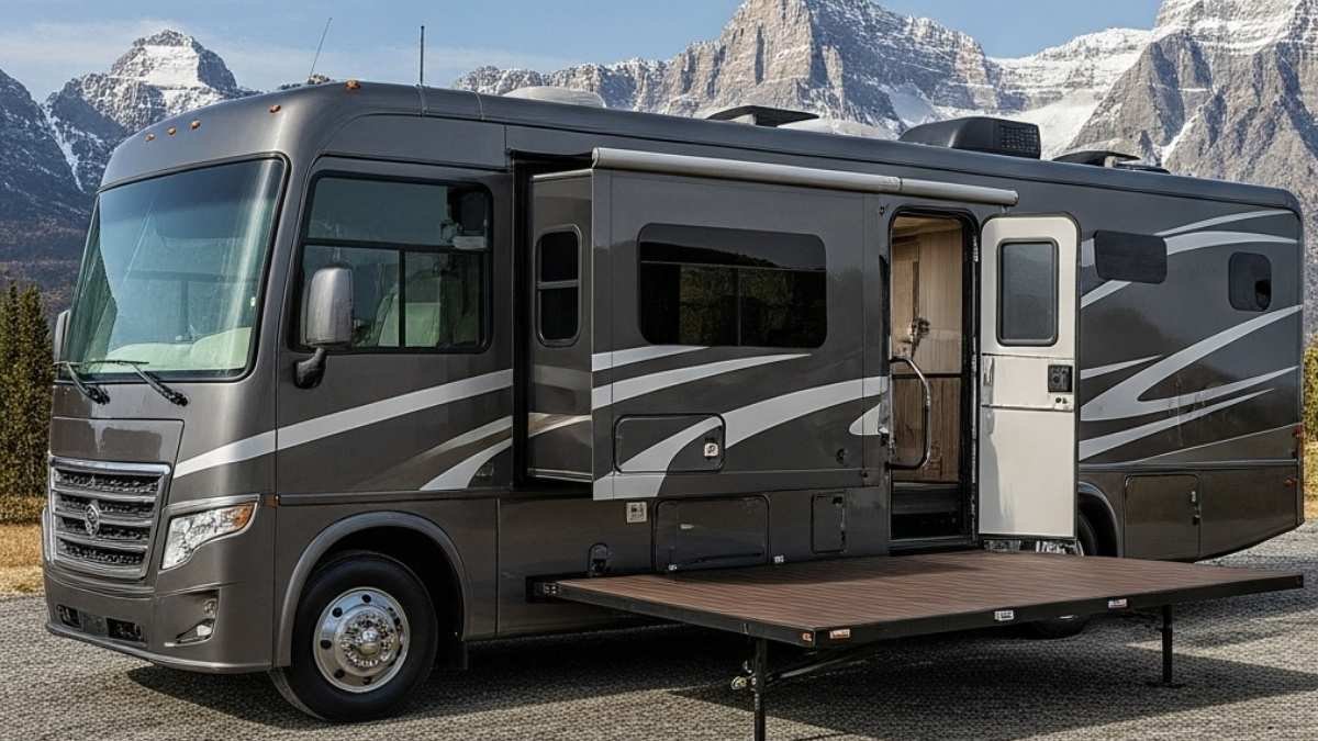 Charcoal and Chrome Alpine Command - Mobile RV with an Extendable Deck