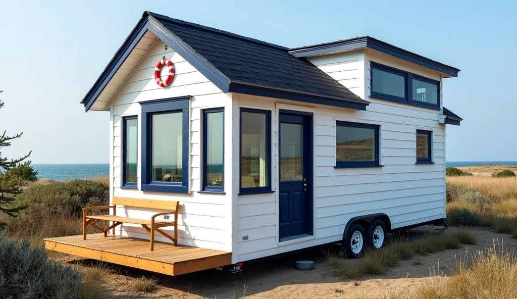Ocean Blue & Ship White Living Space - Nautical Maritime Tiny House That Brings Coastal Adventure Home