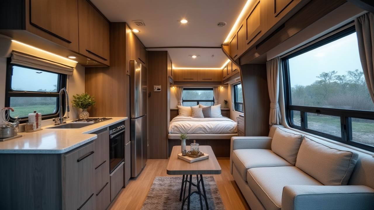 RV with Illuminated Patio Deck Interior