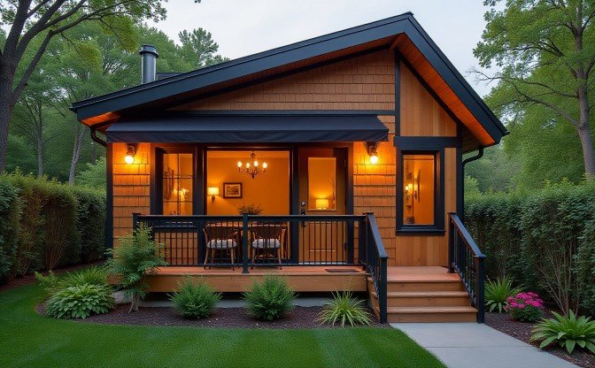 Cedar Shingle & Black Steel Frame Lodge - Retro-Modern Tiny Home That Bridges Mid-Century Cool with Contemporary Living