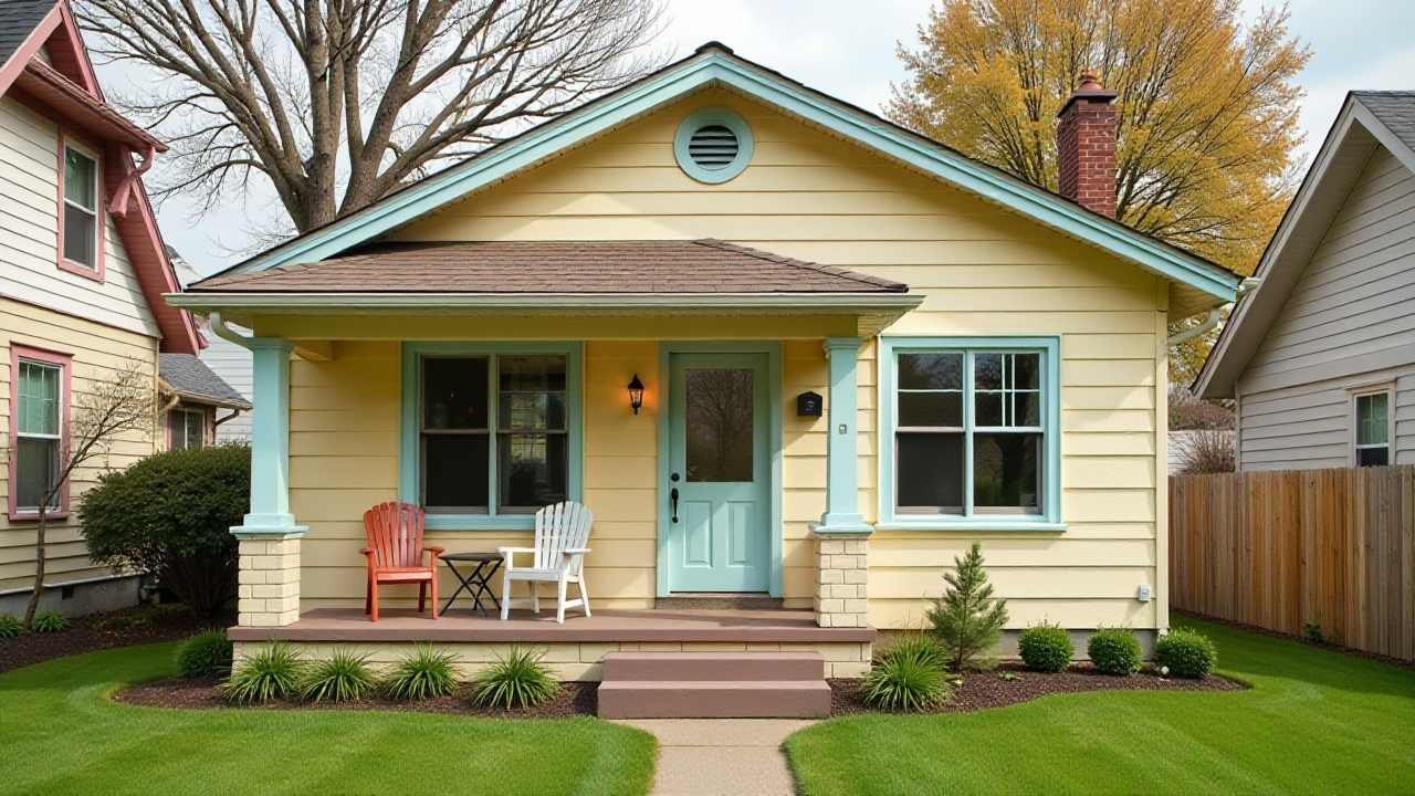 Butter Yellow and Mint Green Cottage - Retro Vintage Bungalow Living