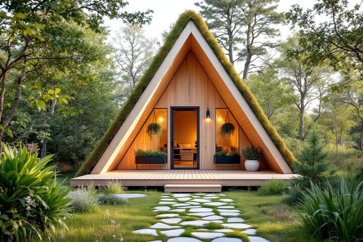 Scandi-Green A-Frame - Minimalist Forest Cocoon