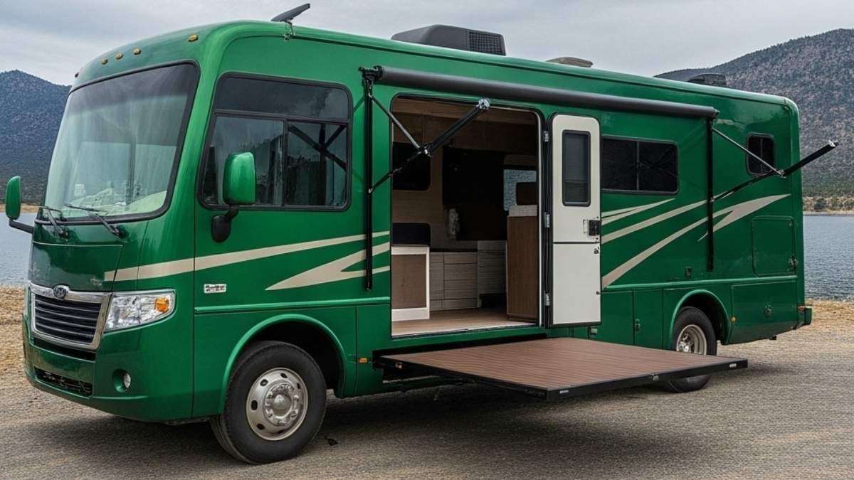 Mint Green Lakeside Haven - Seamless Indoor-Outdoor RV Living Experience