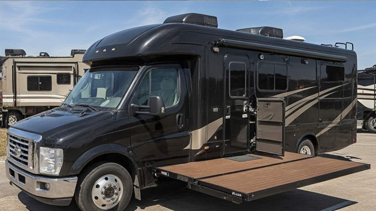 Midnight and Teak Executive Sanctuary - Sleek & Spacious RV That Unfolds Your Outdoor Oasis