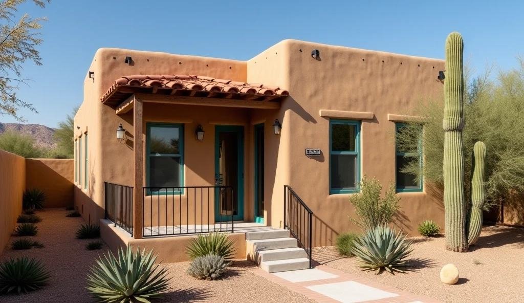 Terra Cotta & Turquoise Kitchen Living - Southwestern Adobe Tiny House That Honors Desert Traditions