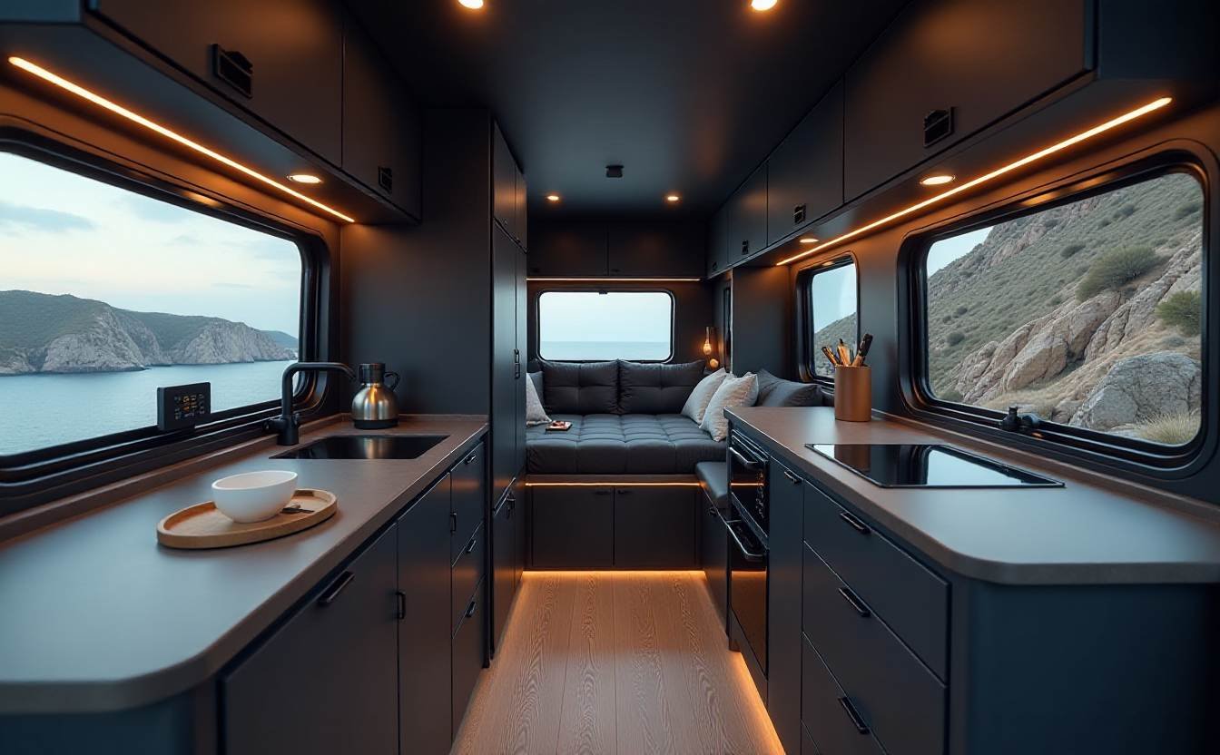 Tech-Integrated Modern Nomad interior