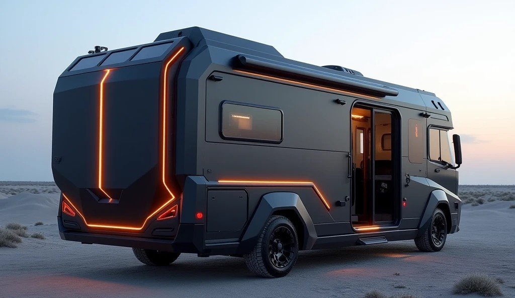 Black and Chrome Tech-Integrated Nomad - Future-Ready Mobile Living