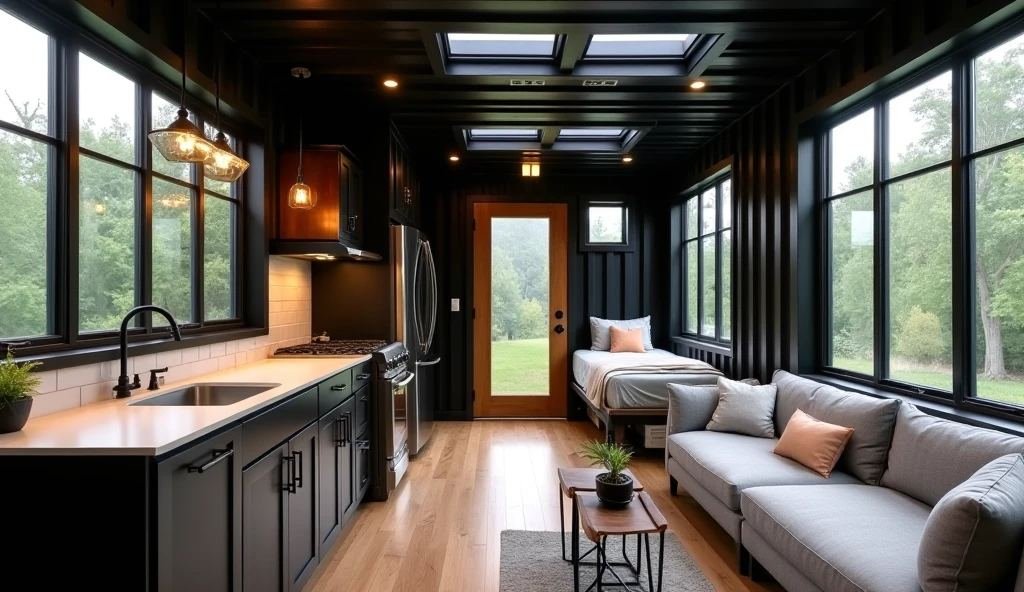 The Industrial Greenhouse Tiny Container Home interior