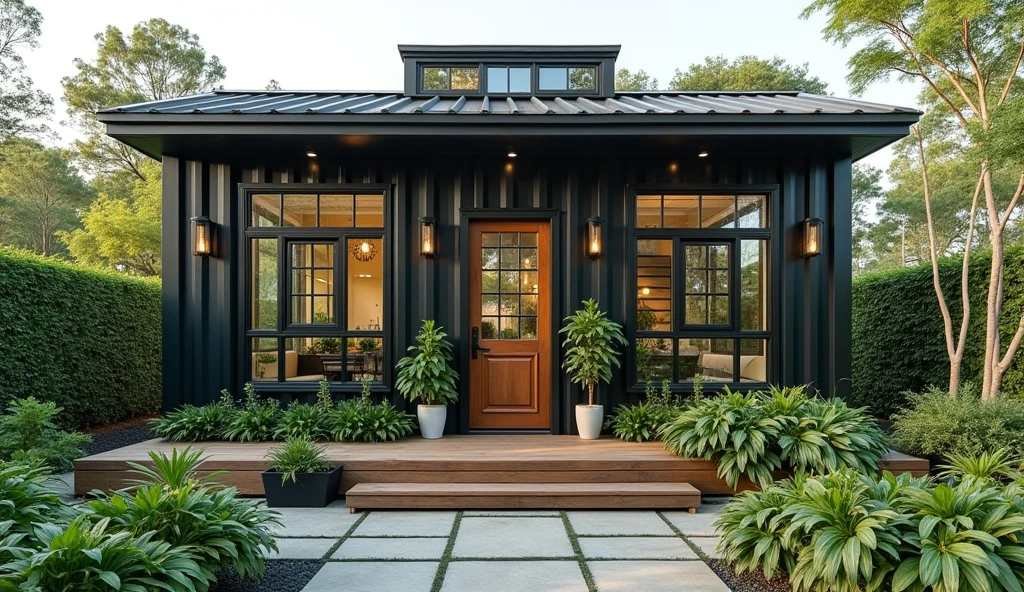 Steel Frame Botanical Sanctuary - Industrial Greenhouse Container Home with Garden Soul