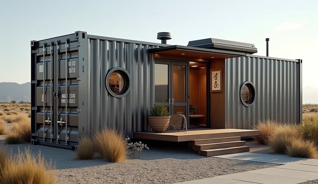 Steel Gray Cockpit Cabin - Vintage Aviator Container Home with Aircraft Soul