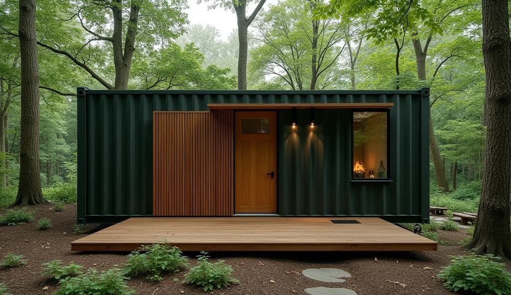 Forest Green Meditation Cabin - Zen Woodland Container Retreat with Natural Harmony