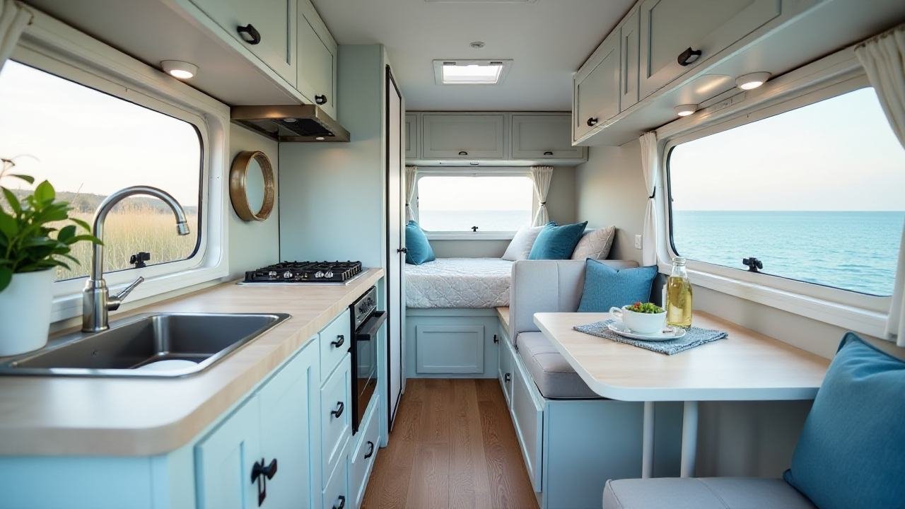 Coastal Drifter - Weathered Blue and Grey RV interior