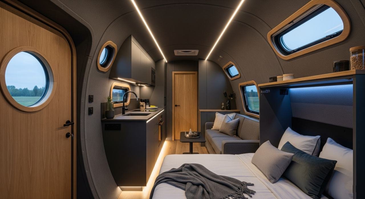 Curved Roof Eco-Tech Pod — Minimalist Zen Living with Smart Comfort interior(1)