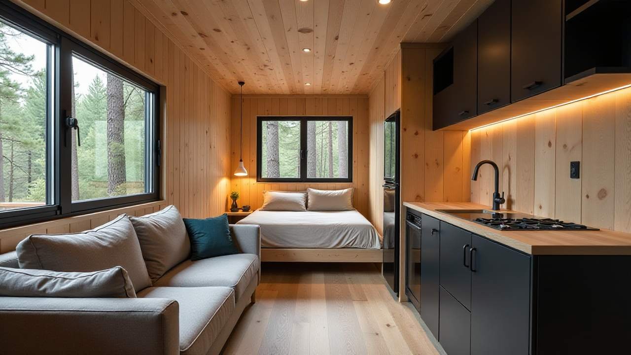 Industrial Forest Cabin with Compact Windows interior