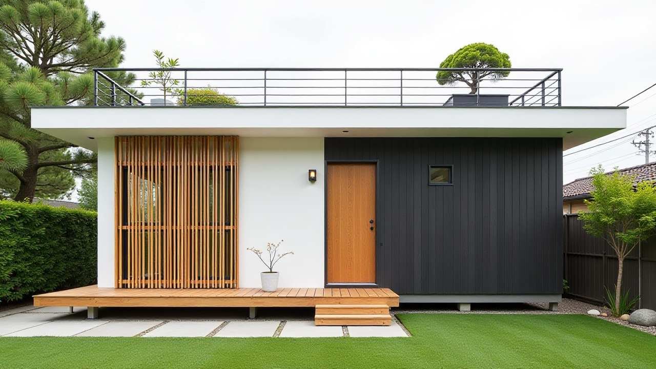 Japandi Harmony Home - Black, Wood, and Rooftop Greenery