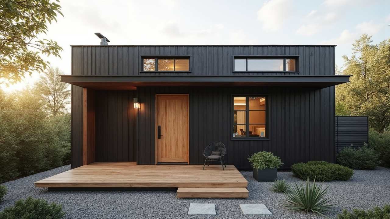 Dark Charcoal & Warm Wood Japandi Tiny Home - Minimalism Meets Cozy Living