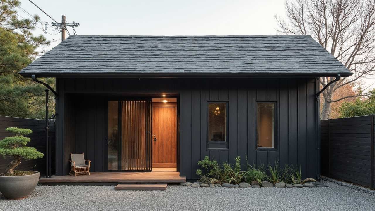Jet Black Japandi Cabin - Zen Harmony with Nordic Precision