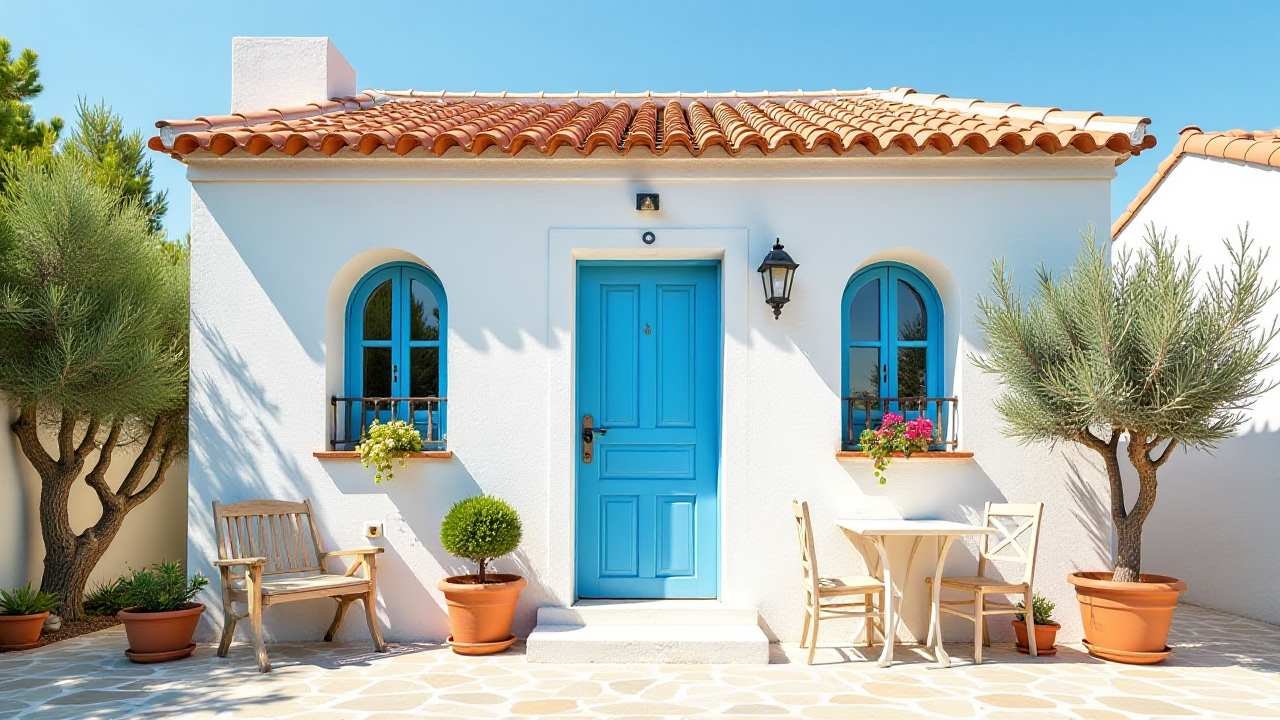 Mediterranean Blue & White Tiny Home - Coastal Charm in Every Detail