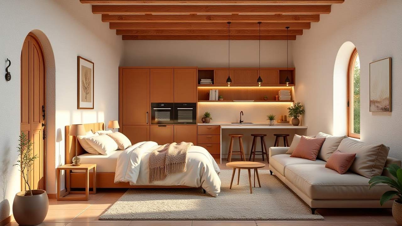 Mediterranean Courtyard Tiny Villa with Sunset Terracotta Charm interior