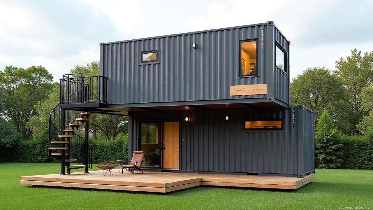 Charcoal and Cedar Modernist Container Home - Stacked Design with Outdoor Living